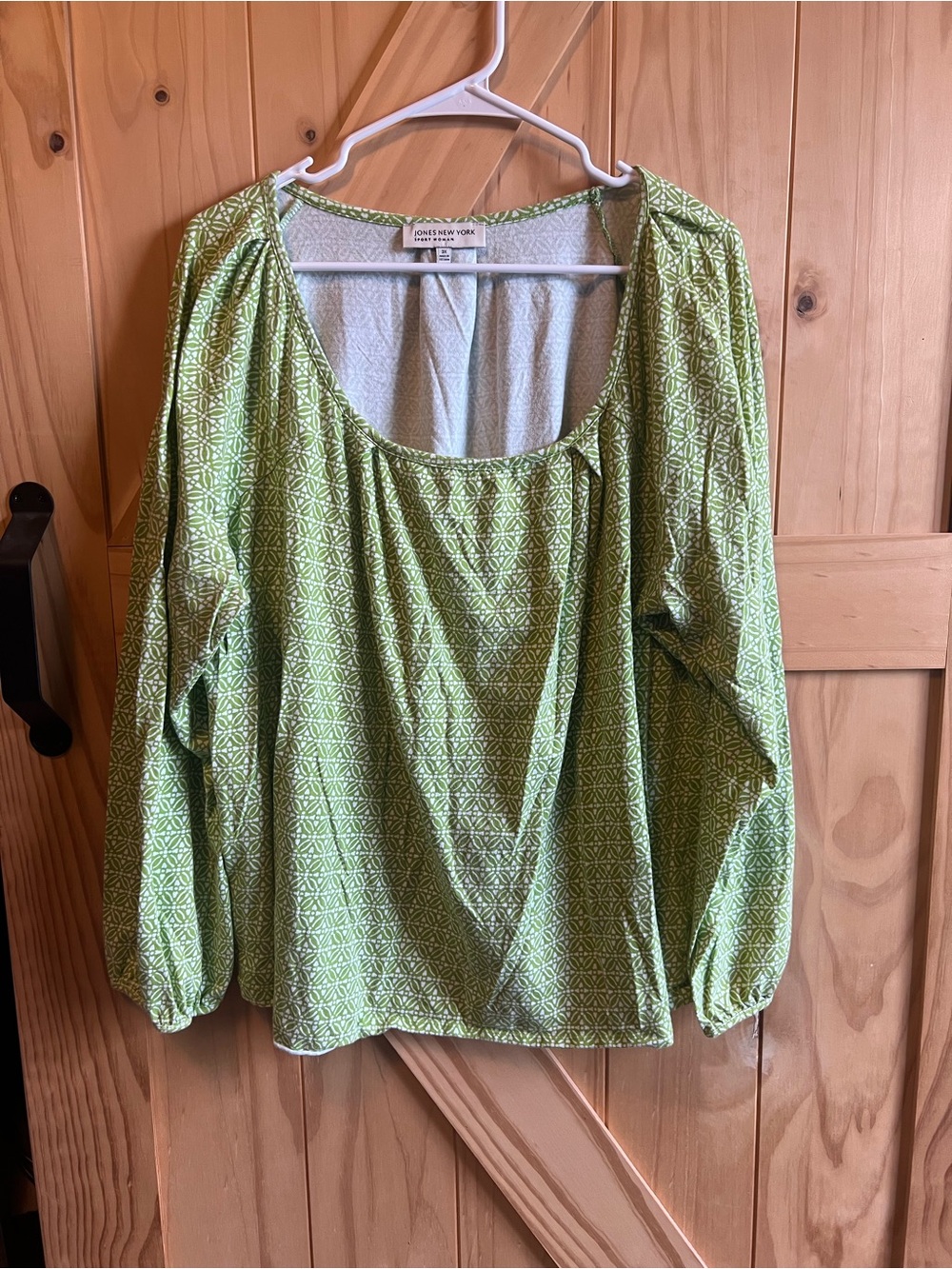 Jones New York Light Lime Green Geometric Scoop Neck Blouse Plus Size 3X Office
